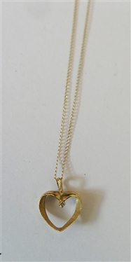 14kt Yellow Gold Necklace with 14kt Heart Pendant - Diamond Accent in Center - Necklace Measures 15 Long 