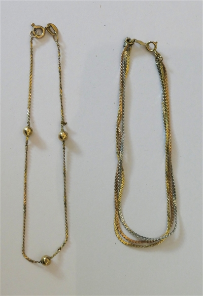 2 14kt Gold Bracelets - Tri Color 6 3/4" Bracelet with White, Yellow, and Rose Gold and 7" With Gold Balls 