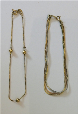 2 14kt Gold Bracelets - Tri Color 6 3/4 Bracelet with White, Yellow, and Rose Gold and 7 With Gold Balls 