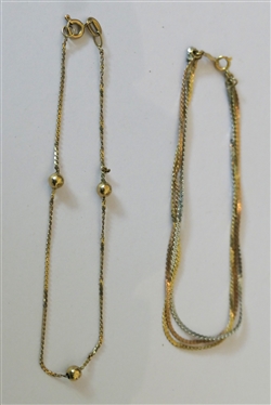 2 14kt Gold Bracelets - Tri Color 6 3/4 Bracelet with White, Yellow, and Rose Gold and 7 With Gold Balls 