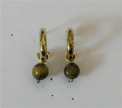 9kt Yellow Gold Earrings with Tigers Eye Balls - Marked 375 