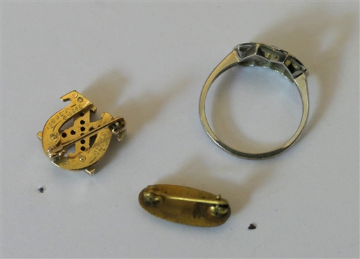 3 Pieces of 10kt Gold - White Gold Double Heart Ring with Diamond Accent, and 2 Sorority / Fraternity Pins