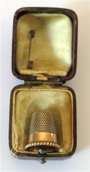 Tested 10kt Gold Thimble - Size 7 -Engraved "SC" - Inside Marked "mode" - With Fitted Case 