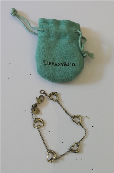 Sterling Silver Tiffany & Co. Open Heart Station Bracelet with Tiffany Bag - Bracelet Measures 6 1/2" Long 