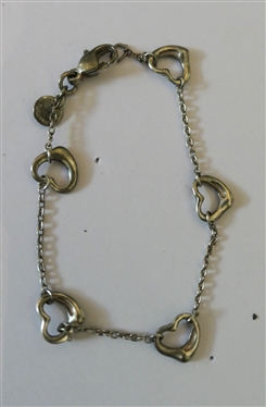 Sterling Silver Tiffany & Co. Open Heart Station Bracelet with Tiffany Bag - Bracelet Measures 6 1/2 Long 