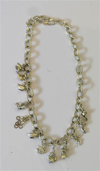Seasons Silver-tone Necklace with 11 Sterling Silver Charms 