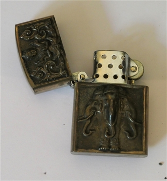 Siam Sterling Silver Lighter - Repousse Elephant with Rider and Goddess Figure 
