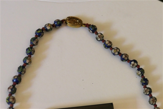 Sterling Silver Evil Eye Bracelet, Tiny Stud Earring with Sterling Silver Posts, and Cloisonné Beaded Necklace with Silver Clasp