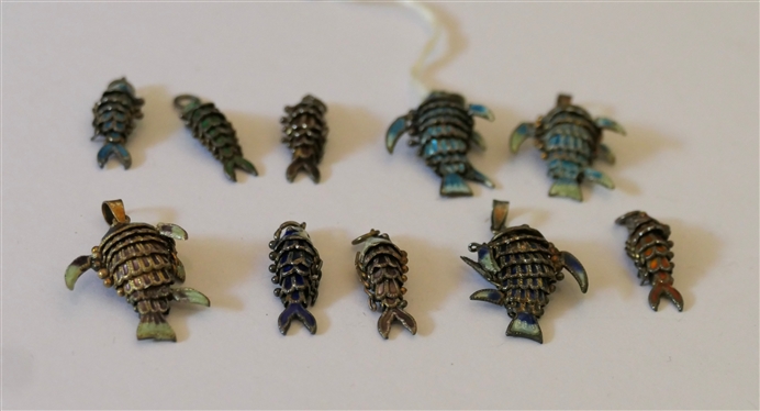 10 Sterling Silver Enamel Reticulated Fish Charms - All Approx 1 Long 