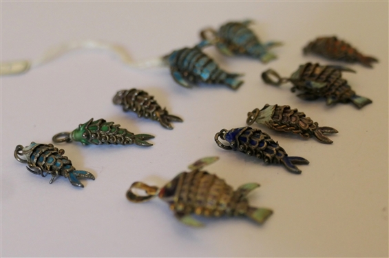 10 Sterling Silver Enamel Reticulated Fish Charms - All Approx 1 Long 