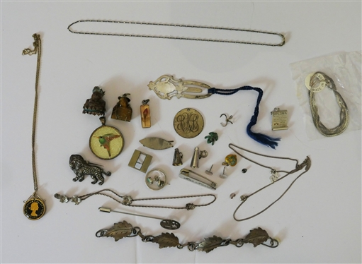 Mixed Lot of Sterling Silver Jewelry Pieces - Pins, Pendants, Bracelets, Rings, Book Mark, Etc.