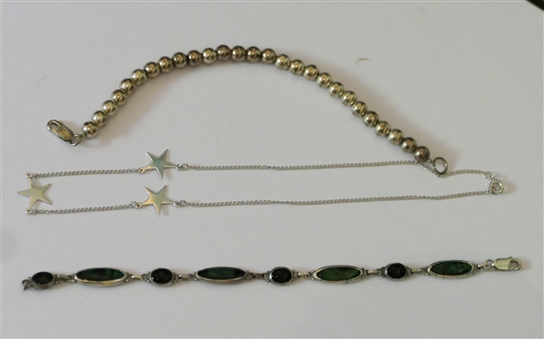 2 Sterling Silver Bracelets and Sterling Silver Necklace with Star Stations  - Necklace is 14, Bracelet with Stones is 7 1/2 