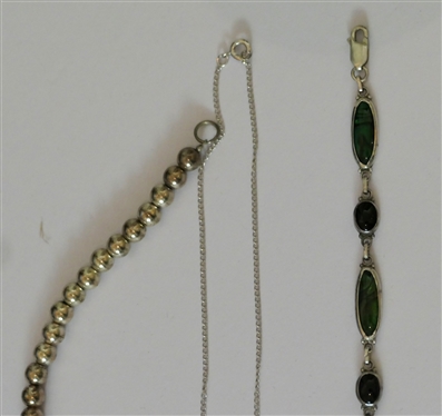 2 Sterling Silver Bracelets and Sterling Silver Necklace with Star Stations  - Necklace is 14, Bracelet with Stones is 7 1/2 