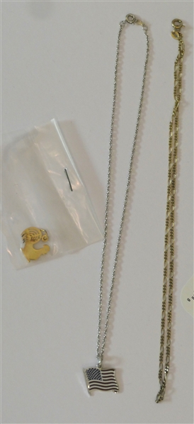 Aareac Sterling Silver Rooster Pendant and 2 Sterling Silver Necklaces 