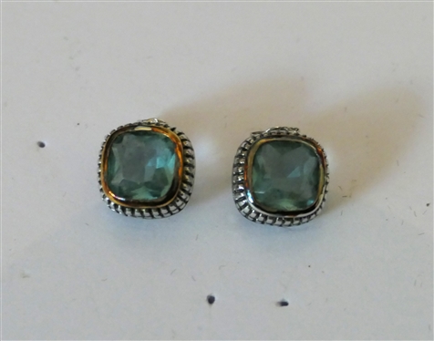 Pair or Light Blue Square Sterling Silver Earrings - Designer Inspired - Earrings Are 1/2 Across