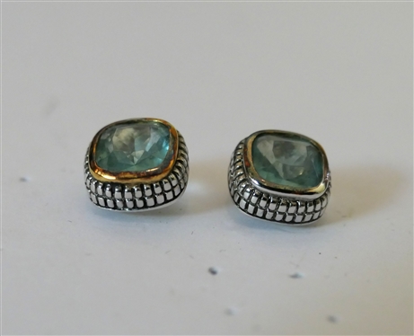 Pair or Light Blue Square Sterling Silver Earrings - Designer Inspired - Earrings Are 1/2 Across