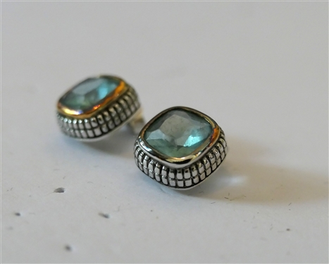 Pair or Light Blue Square Sterling Silver Earrings - Designer Inspired - Earrings Are 1/2 Across