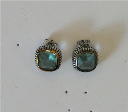 Pair or Light Blue Square Sterling Silver Earrings - Designer Inspired - Earrings Are 1/2 Across