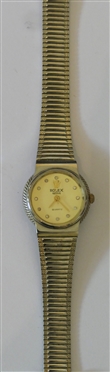 Rolex of Geneva Swiss Made Quartz Rolex Ladies Wrist Watch - Swiss Quartz Number 17  85030051 97 - Stainless Steel Rolex Band - Diamond Number Markers on Dial - Measures 1 Across Dial 