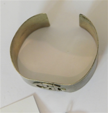 Monogrammed Sterling Silver Cuff Bracelet, Chinese Porcelain Pendant with Sterling Silver Frame, and Sterling Silver Cross Pendant 