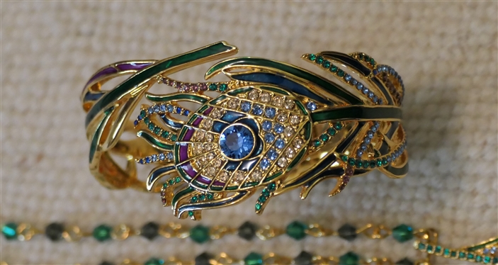 The Metropolitan Museum of Art Peacock Feather Cuff Bracelet, Earrings, and Necklace Set 
