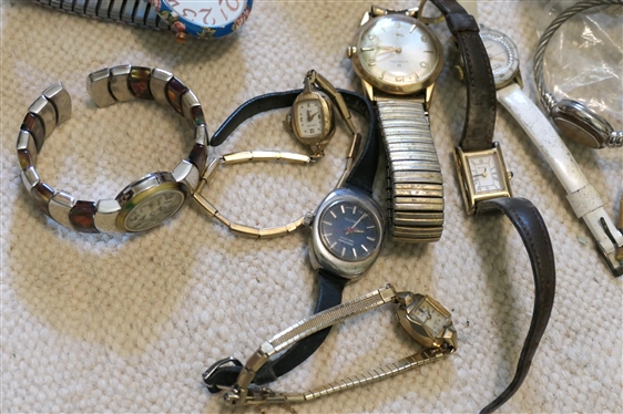 Mixed Lot of Watches - Costume, Dunhill Quartz, Waltham Lady Chron Electric, Sparky''s 17 Jewel, Benrus, Hamilton Ladies, Bulova N9, and Men''s Hamilton 
