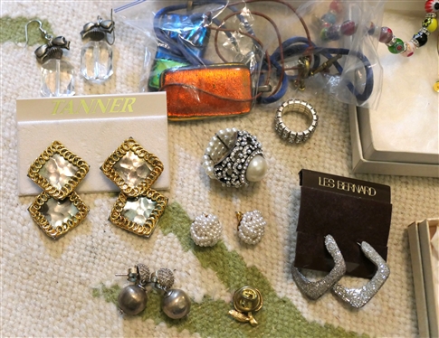 Large Costume Jewelry Lot including Rhinestones, Beads, Bangles, Art Glass Beaded Bracelets, Art Glass Pendants, Brooches, Rhinestone Bracelets, Amber Necklace, Fashion Jewelry