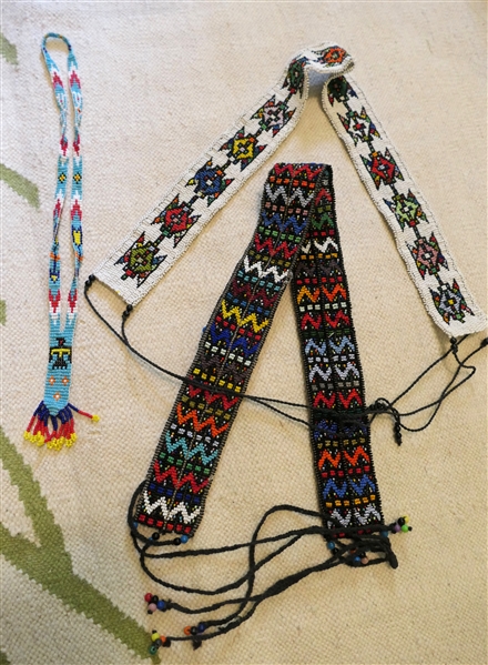 2 Hand Beaded Belts and Native American Hand Beaded Necklace with Thunderbird Design 