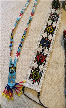 2 Hand Beaded Belts and Native American Hand Beaded Necklace with Thunderbird Design 