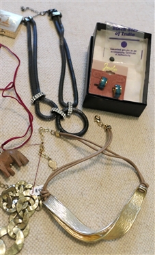 Lot of Costume Jewelry including Beaded Necklaces, Pendleton Necklace, Earrings, God Tone, Wood Carved, Stone Carved Pendants,