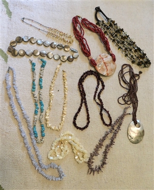 11 Beaded Necklaces - Shell, Stone, and Amber Beads