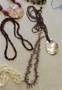 11 Beaded Necklaces - Shell, Stone, and Amber Beads