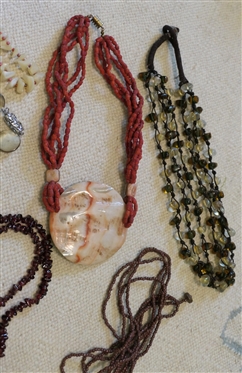 11 Beaded Necklaces - Shell, Stone, and Amber Beads