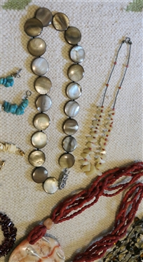 11 Beaded Necklaces - Shell, Stone, and Amber Beads