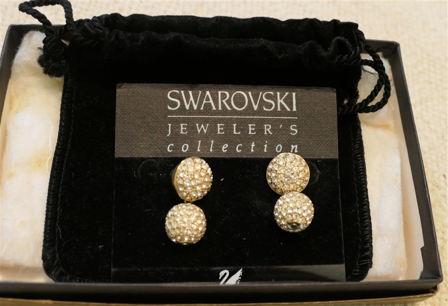 Swarovski Jewelers Collection Drop Earrings - 14kt Gold Posts - Original Card and Pouch - Earrings are 1" Long