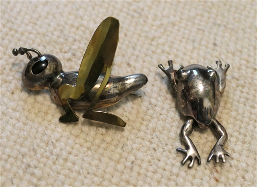 Mexican Sterling Silver Grasshopper Brooch and Sterling Silver Frog Brooch - Frog is 2 Long 