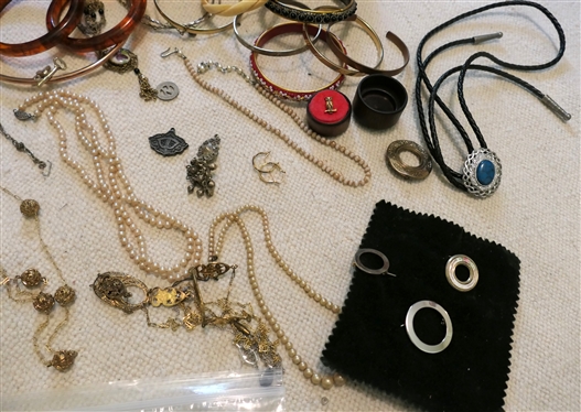 Large Lot of Vintage Costume Jewelry Necklaces, Earring, Brooches, Gold Tone Jewelry, Rings, Pins, Patriotic Pins, Owls, and More