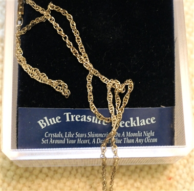 Blue Treasure Necklace in Original Box and Prince William and Princess Kate Button 