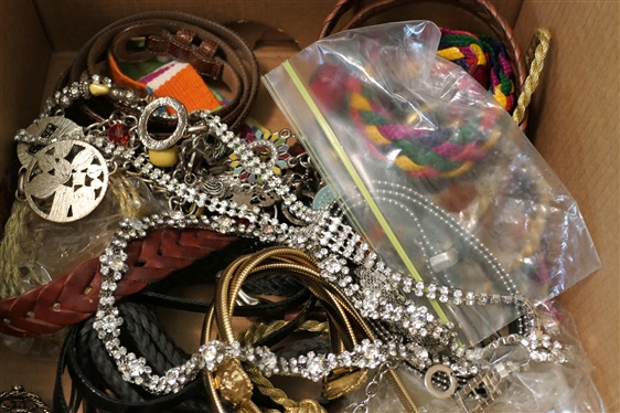 Collection of Belts and Hair Accessories - Chain Belts, Rhinestones, Braided, Leather, Goldtone, - Hair Clips, Enamel, Hair Bows, Etc. 