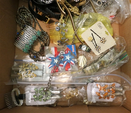 Collection of Belts and Hair Accessories - Chain Belts, Rhinestones, Braided, Leather, Goldtone, - Hair Clips, Enamel, Hair Bows, Etc. 