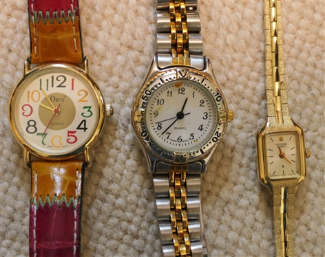 3 Ladies Wrist Watches - Orvis, Citizen Quartz, and Other Quartz with Two Tone Band