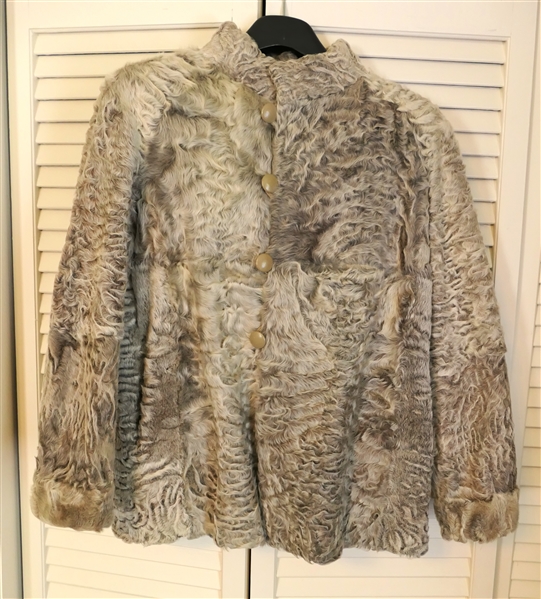 Swakara "Hippe Furs" Reversable Fur / Leather Jacket - Gray / Taupe Shearling and Tan Leather - Size Small 