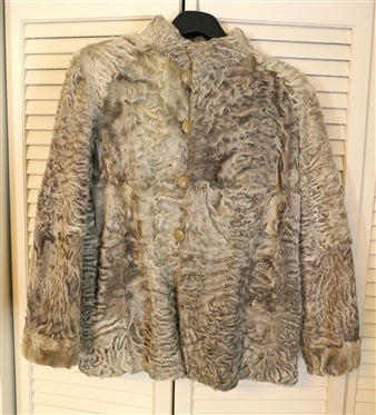 Swakara Hippe Furs Reversable Fur / Leather Jacket - Gray / Taupe Shearling and Tan Leather - Size Small 