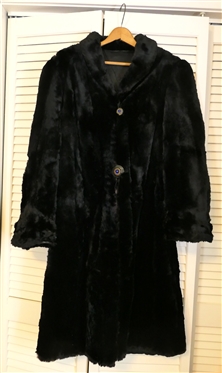 Bonded Northern Seal Dyed Coney Fur Coat - Dyed Rabbit Fur 3/4 Length Coat - Springfield Gardens, NY - 1921 - Coat Size Small/Medium - Satin Lining with Flowers - Original Tag