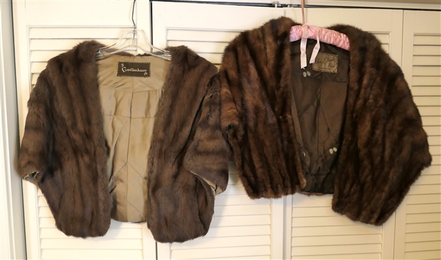 2 Mink Stoles - Chas L. Finke Furs Richmond VA and Lighter Brown By Gartenaus Furs - Both with Zig Zag Stitched tags