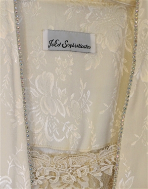 Jo Ed Sophisticates Cream 3 Piece Set - Lace Tank with Gold Underlayer, Floral Satin Skirt and Jacket with Crystal Trim - Size 6 - Some Spots From Storage  