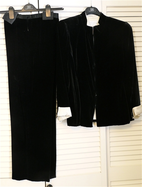 Doncaster Black Velvet Pant Suit with Cream Satin Lining - Jacket and Pants Size 4 