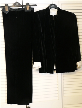 Doncaster Black Velvet Pant Suit with Cream Satin Lining - Jacket and Pants Size 4 