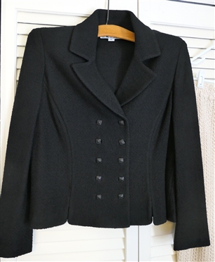 3 Pieces of St. John by Marie Gray - Navy, Red, and White Sweater Jacket - Size 4, Black Jacket with Square Buttons - Size 6, and Off White Knit Skirt - Size 6