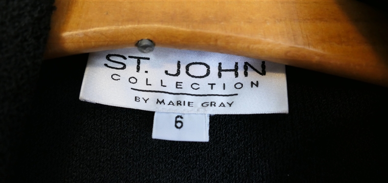 3 Pieces of St. John by Marie Gray - Navy, Red, and White Sweater Jacket - Size 4, Black Jacket with Square Buttons - Size 6, and Off White Knit Skirt - Size 6